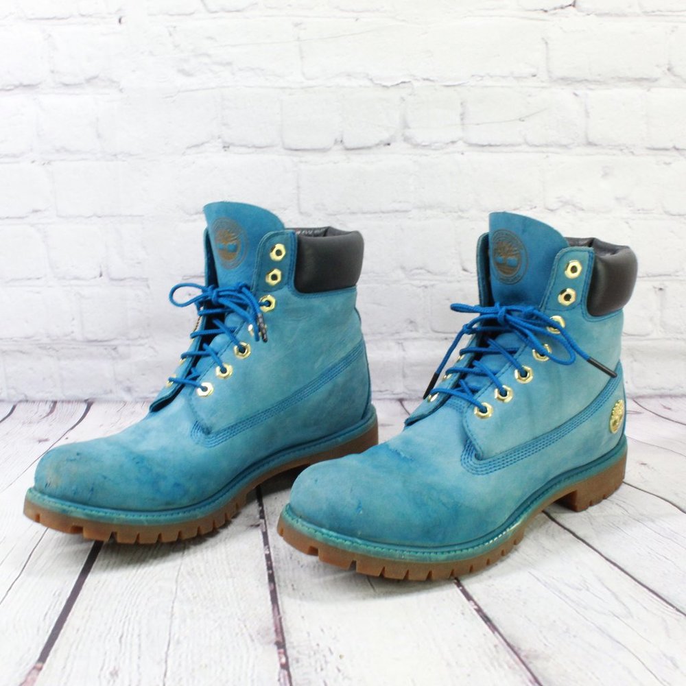 TIMBERLAND 7 Inch Premium Waterproof Blue Leather Lace-up Boots Size 9.5 M - Picture 3 of 10